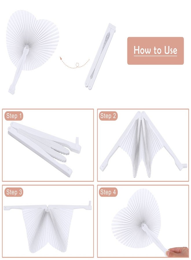 Aodaer 100 Pack Heart Shaped Folding Fans White Paper Fans Handheld Fans with Plastic Handles for Party, Wedding, Anniversary Decoration - Image 5